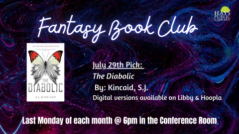 Fantasy Book Club.  Book Selection is The Diabolic by S.J. Kincaid. 