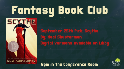 This month's selection is Scythe by Neal Shusterman.  