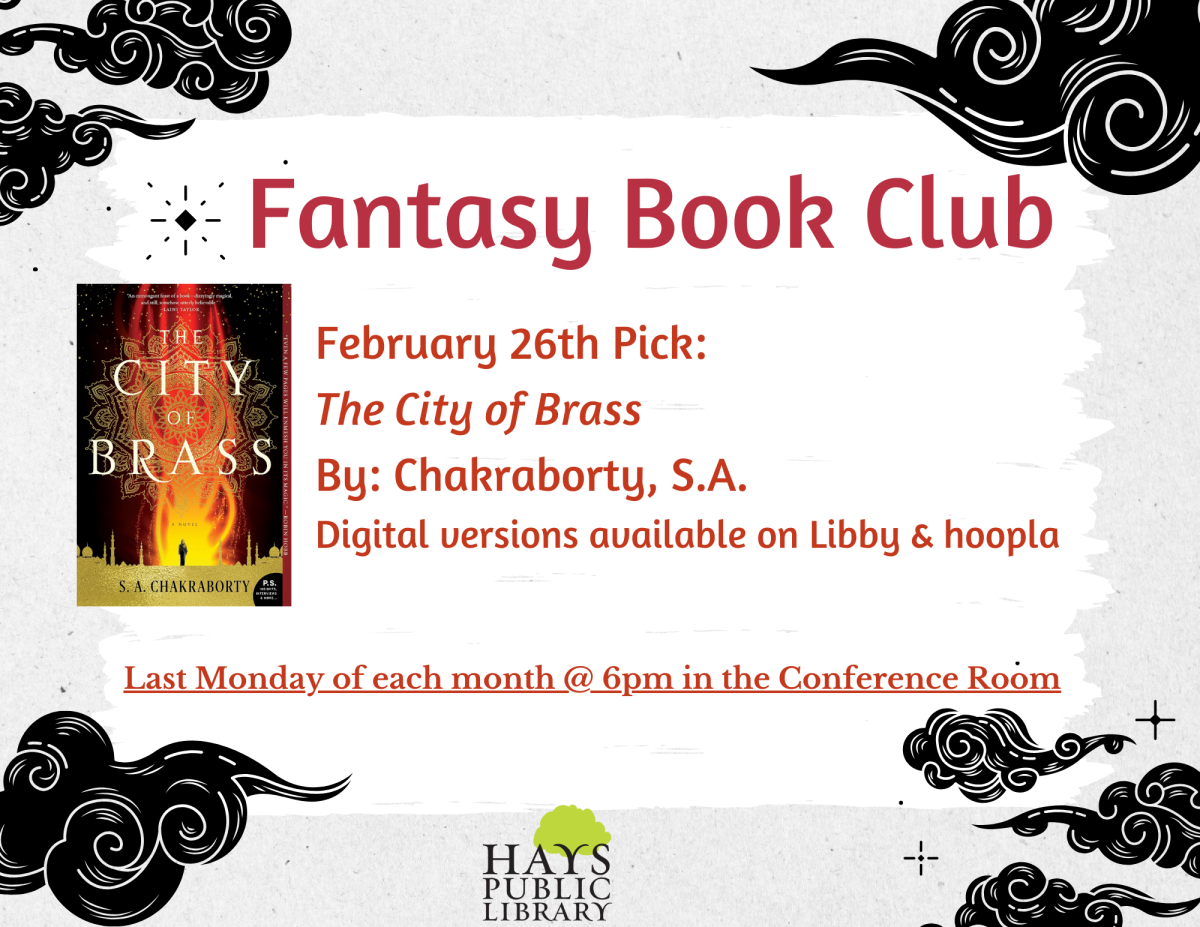 Fantasy Book Club. Book selection is City of Brass by S.A. Chakraborty.  